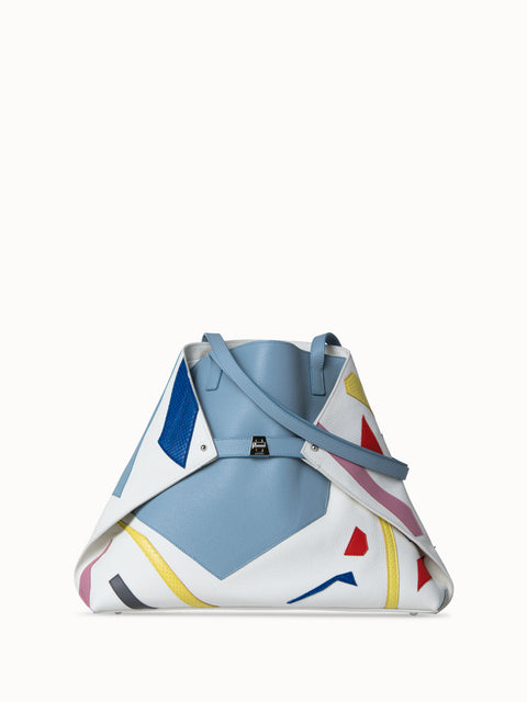 Medium Lederhandtasche mit bunten geometrischen Cut-outs
