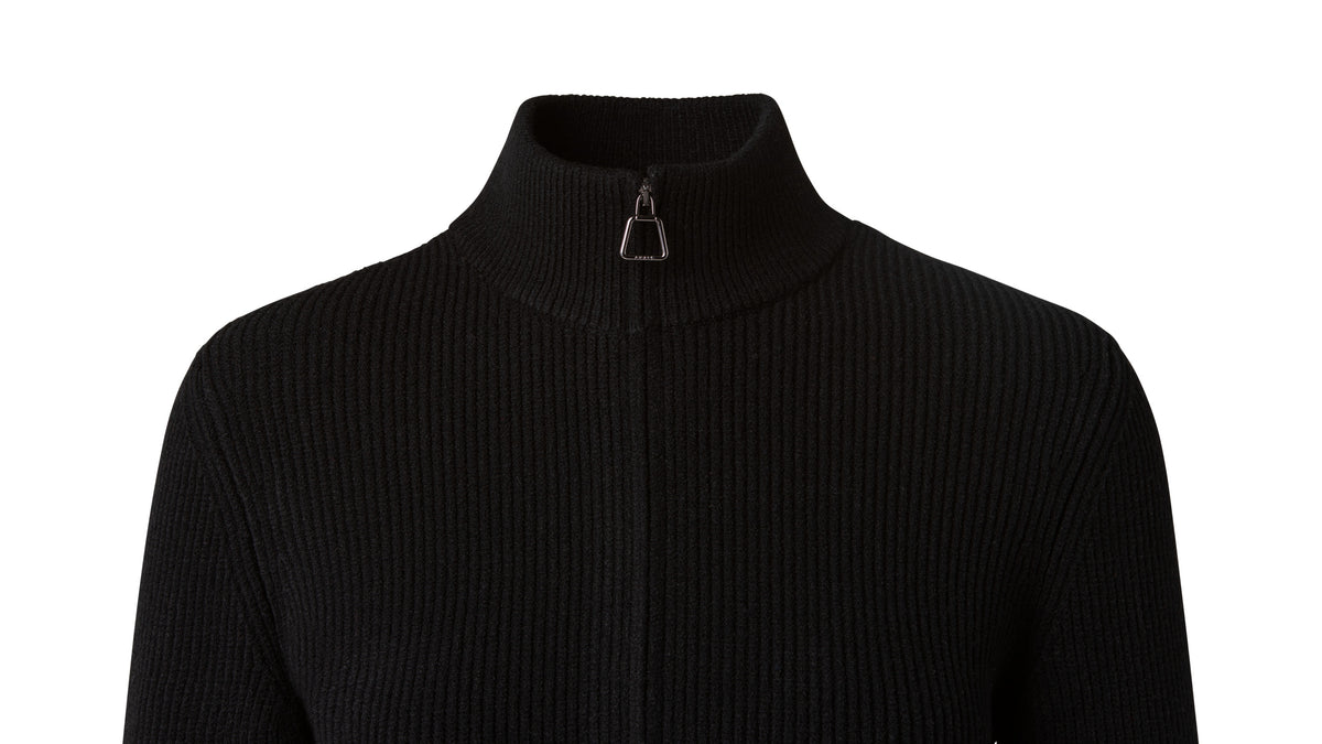 Wool Ribbed Knit Jacket with Peplum Detail in Techno Quilted Trapezoid