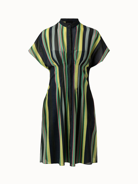 Kleid aus Baumwolle Voile mit Polychromatic Stripes Druck