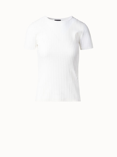 Strukturiertes T-Shirt aus Seidenbaumwolle mit halbtransparenten Details