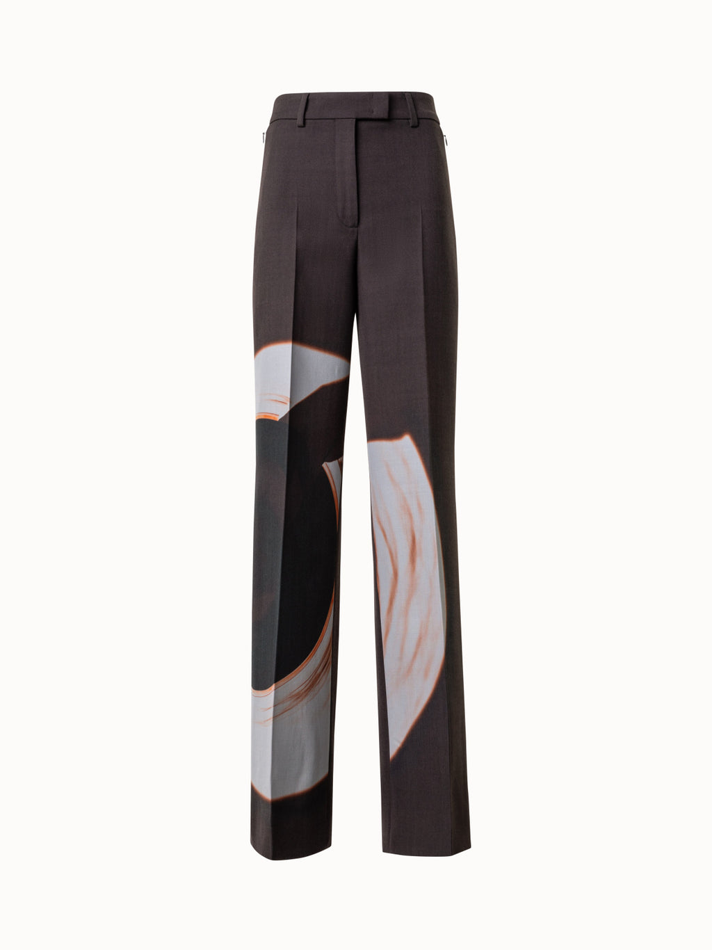 Weite Woll-Hose mit Mocca Loop Druck - Braun