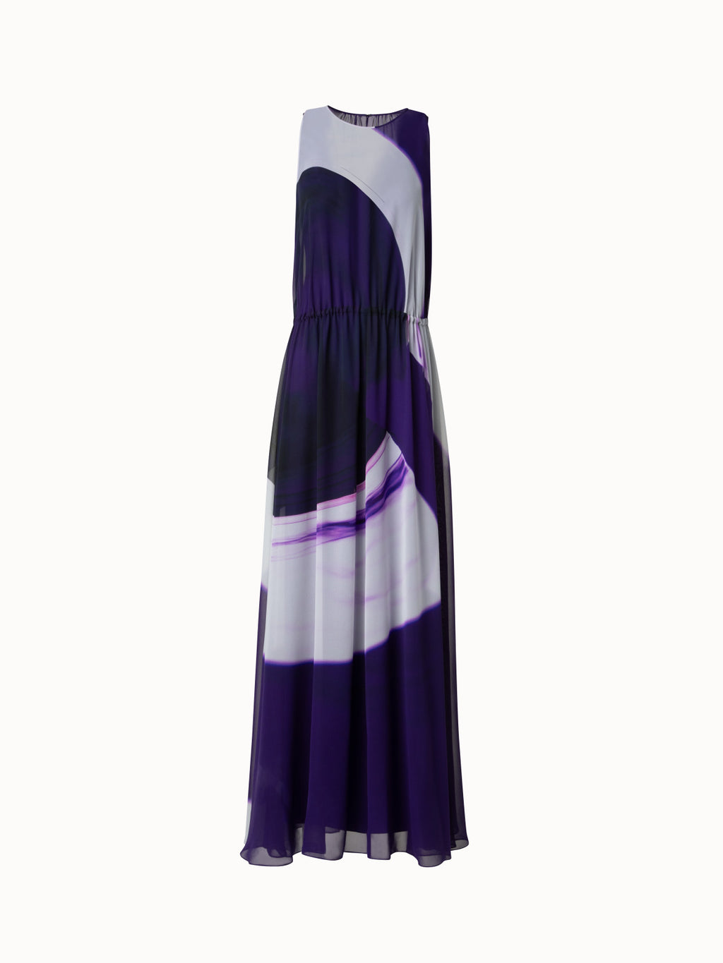 Langes Seidenkleid in A-Linie mit Purple Loop Druck - Violett
