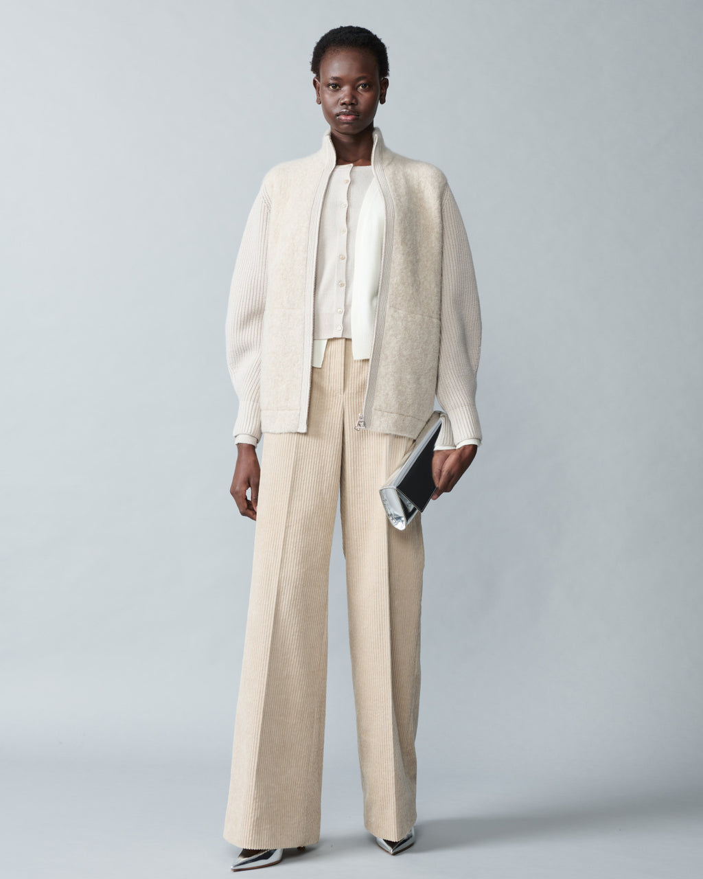 Weite Cordhose aus Baumwoll-Kaschmir - Beige
