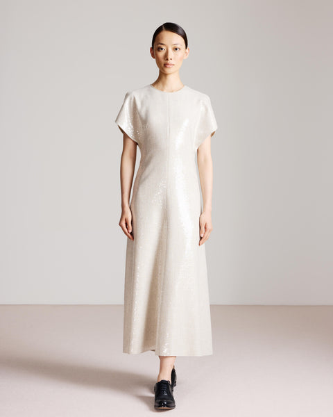 Allover Pailletten-Midikleid aus Leinenmischung