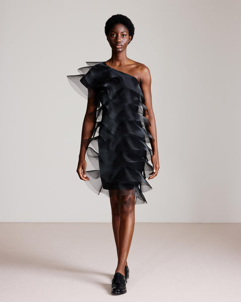 Baumwoll-Seiden-Cocktailkleid mit Wellen