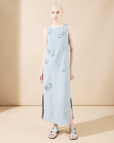 Midi-Leinen-Kleid mit 3D Carnation-Applikation