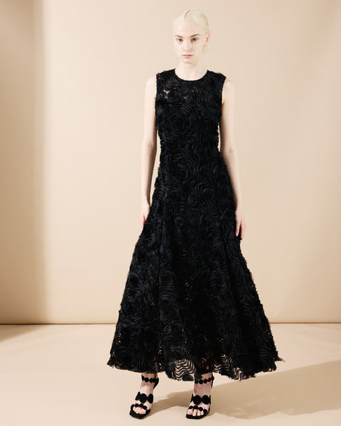 Flared Midikleid mit 3D Carnation Stickerei