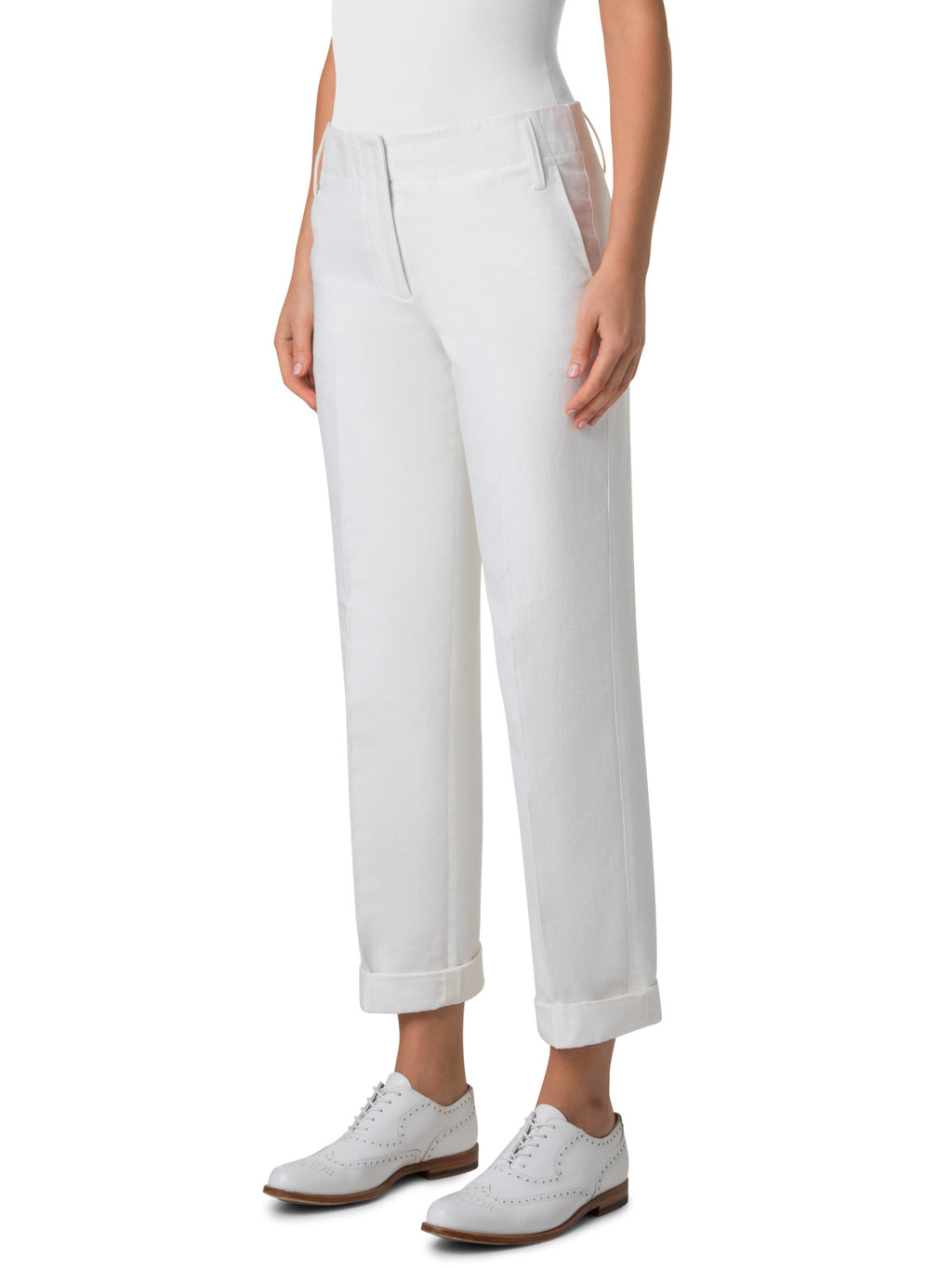 Tapered Hose aus Baumwoll-Seiden-Doubleface - Ecru - Weiss