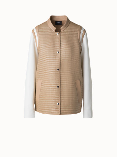 Jacke aus Baumwoll-Raffia und Leder