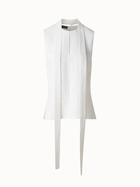 Ärmellose Leinen-Wolle-Bluse mit Schleife