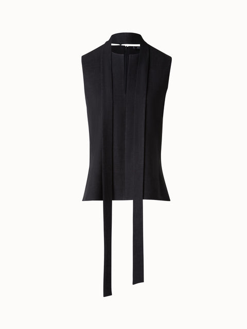 Ärmellose Leinen-Wolle-Bluse mit Schleife