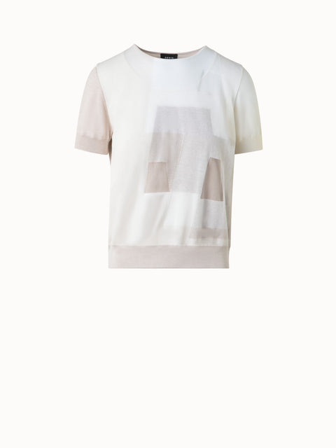 Doppellagiger Intarsien-Kurzarmpullover