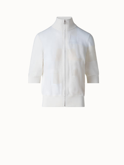 Baumwoll-Kurzarmpullover mit Trapez-Jacquard