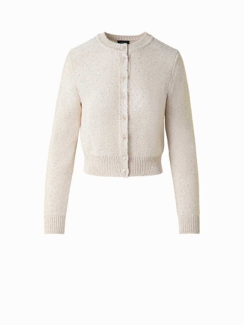 Leinen-Baumwoll-Cardigan mit Micro-Pailletten - Beige