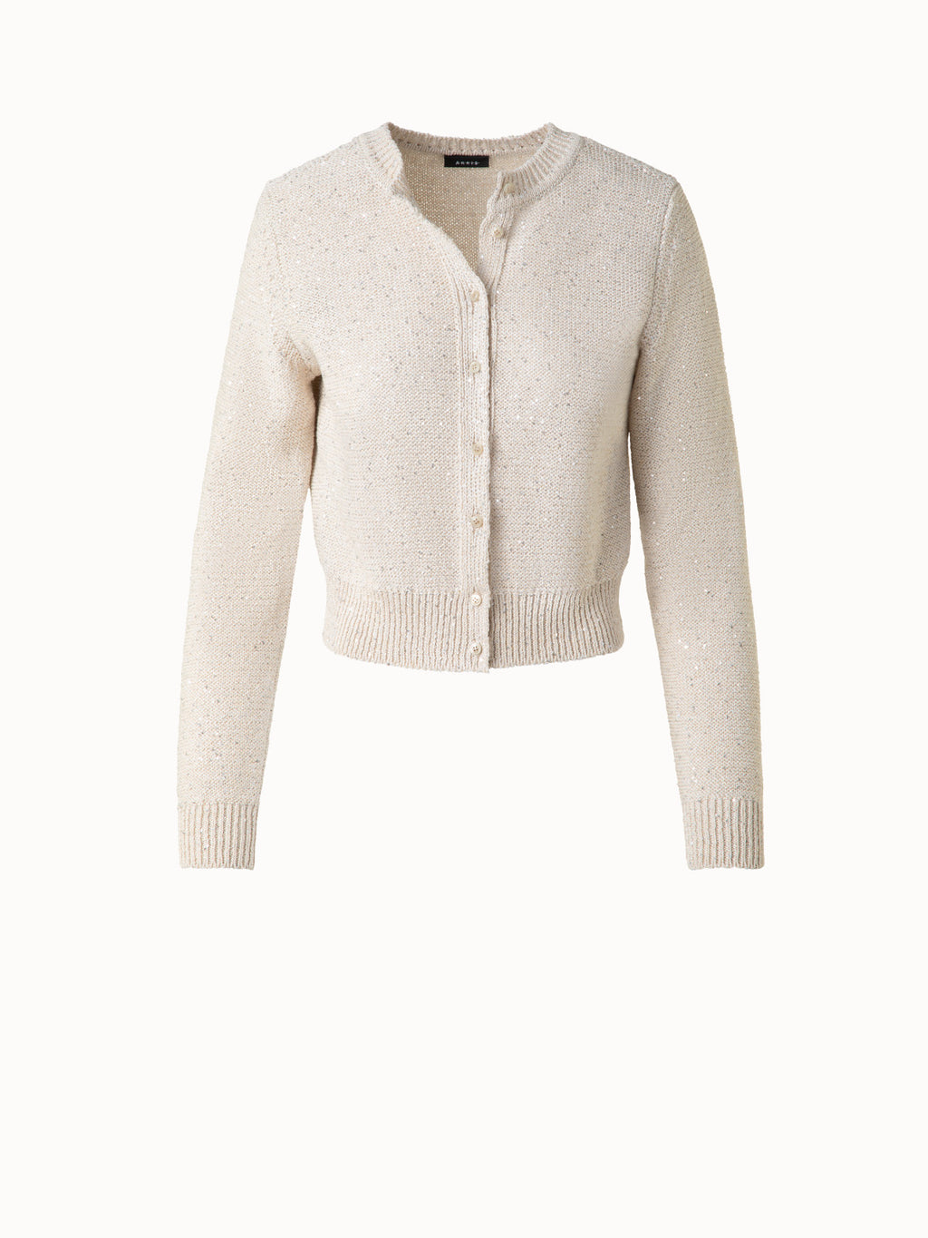 Leinen-Baumwoll-Cardigan mit Micro-Pailletten - Beige