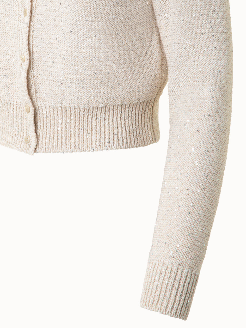 Leinen-Baumwoll-Cardigan mit Micro-Pailletten - Beige