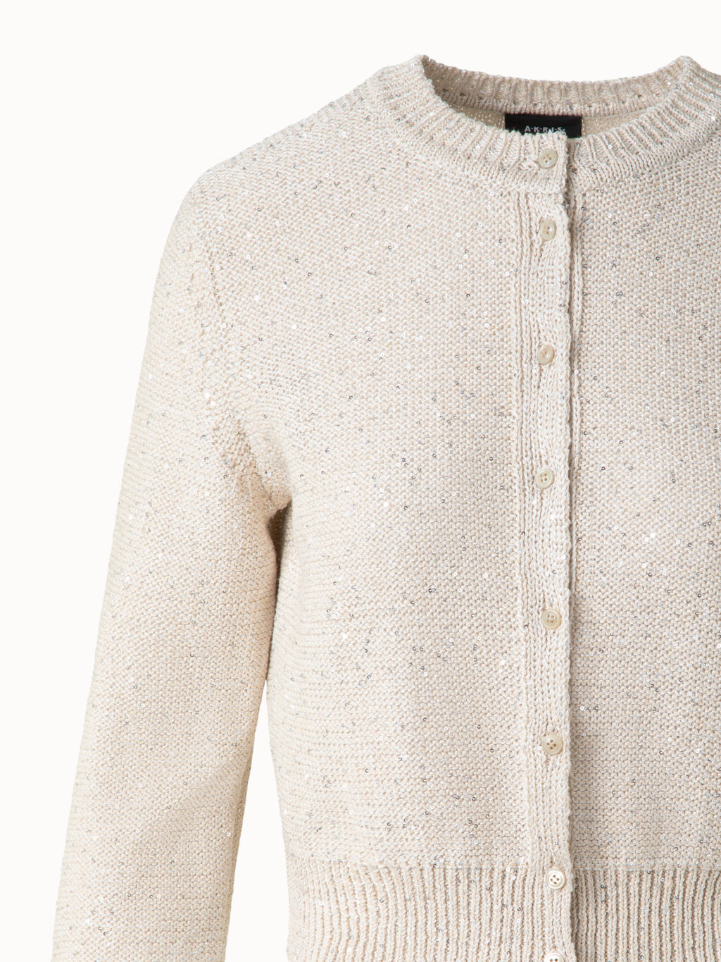 Leinen-Baumwoll-Cardigan mit Micro-Pailletten - Beige