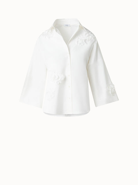 Kimono-Bluse mit 3D-Carnation Applikation