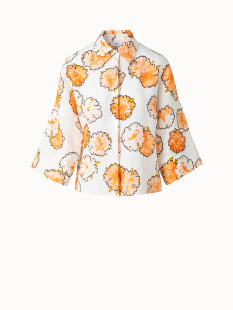 Kimono-Bluse aus Leinen mit Carnation Druck