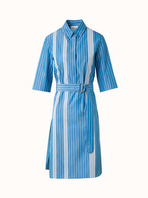 Gestreiftes Baumwoll-Hemdkleid mit Mesh-Band