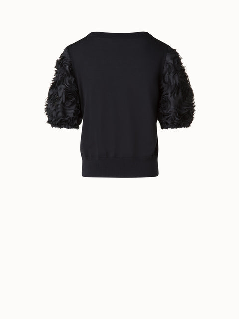 Merino-Shirt mit bestickten 3D Carnation-Ärmel