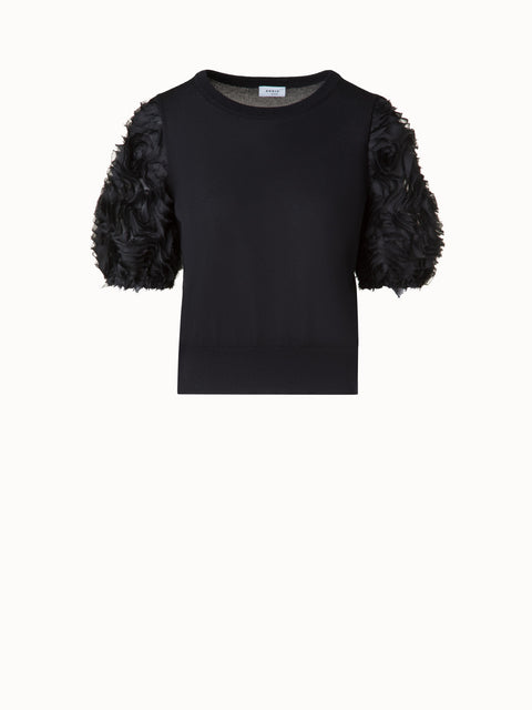 Merino-Shirt mit bestickten 3D Carnation-Ärmel