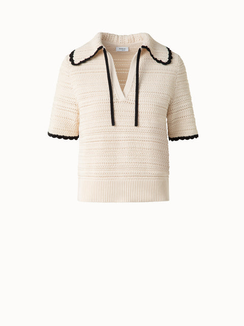 Grob gestricktes Shirt mit Kontrastbündchen