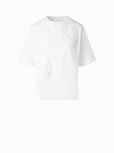Boxy Baumwoll-T-Shirt mit 3D Carnation Detail