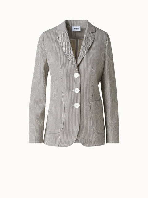 Einreihiger Blazer aus Baumwoll-Seersucker