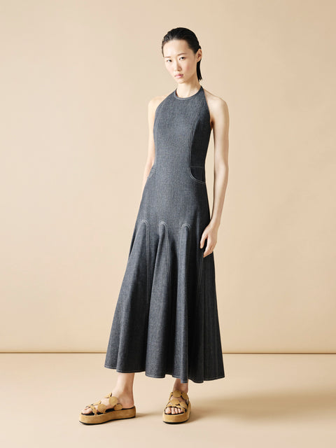 Midi-Denim-Halterkleid