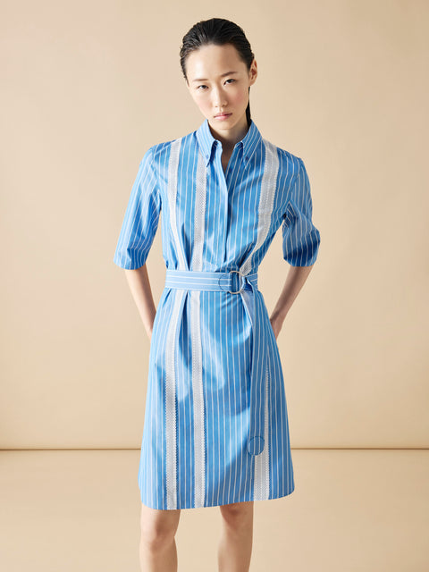 Gestreiftes Baumwoll-Hemdkleid mit Mesh-Band
