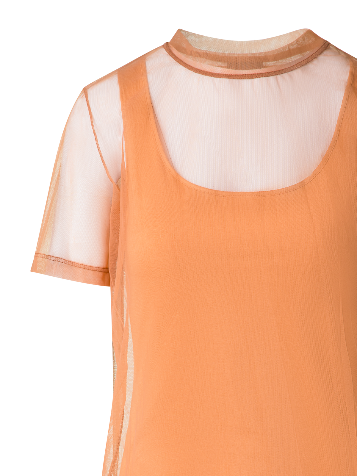 Designer Transparentes Tüll-T-Shirt mit Tanktop - Braun