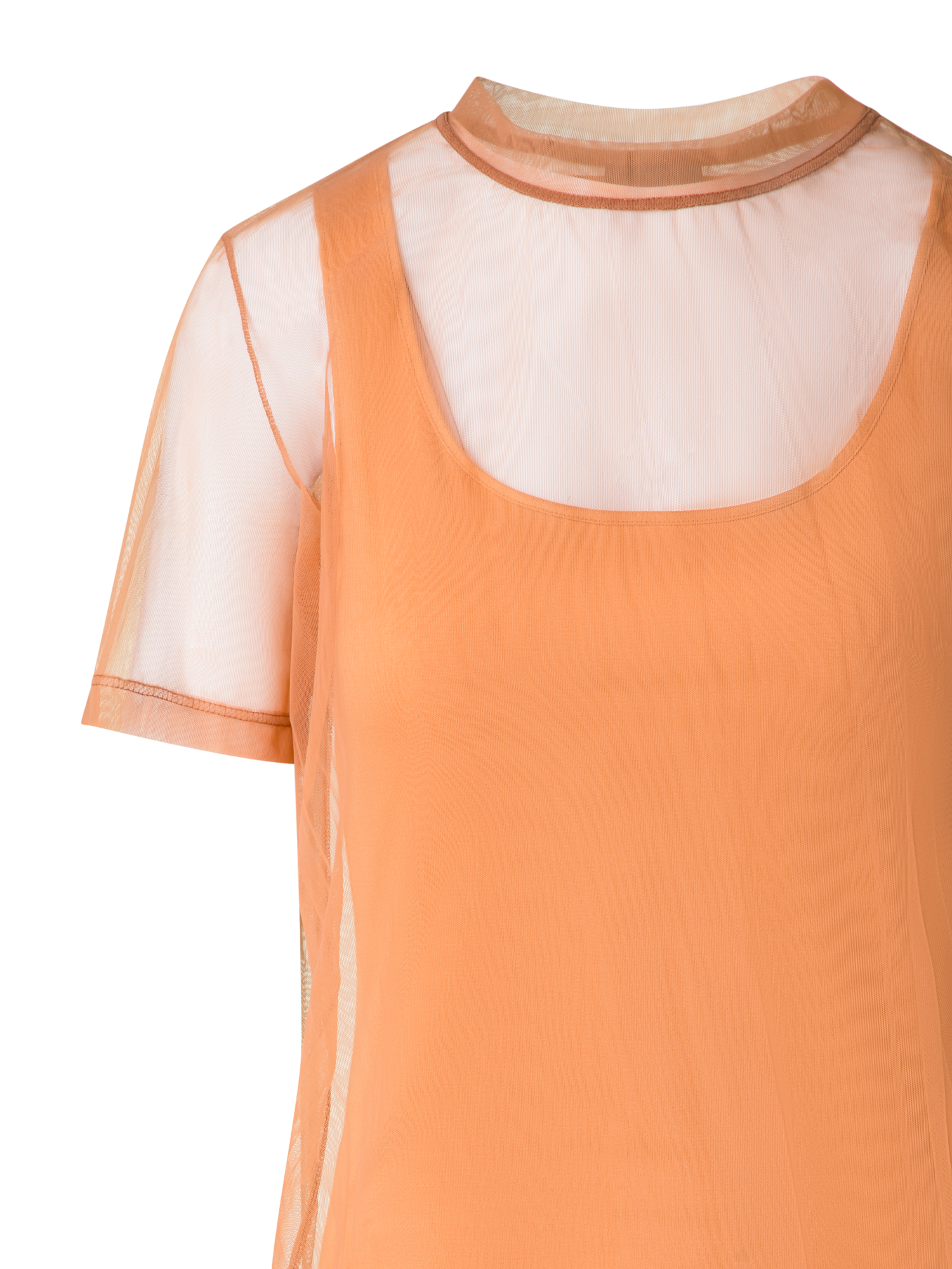 Designer Transparentes Tüll-T-Shirt mit Tanktop - Braun