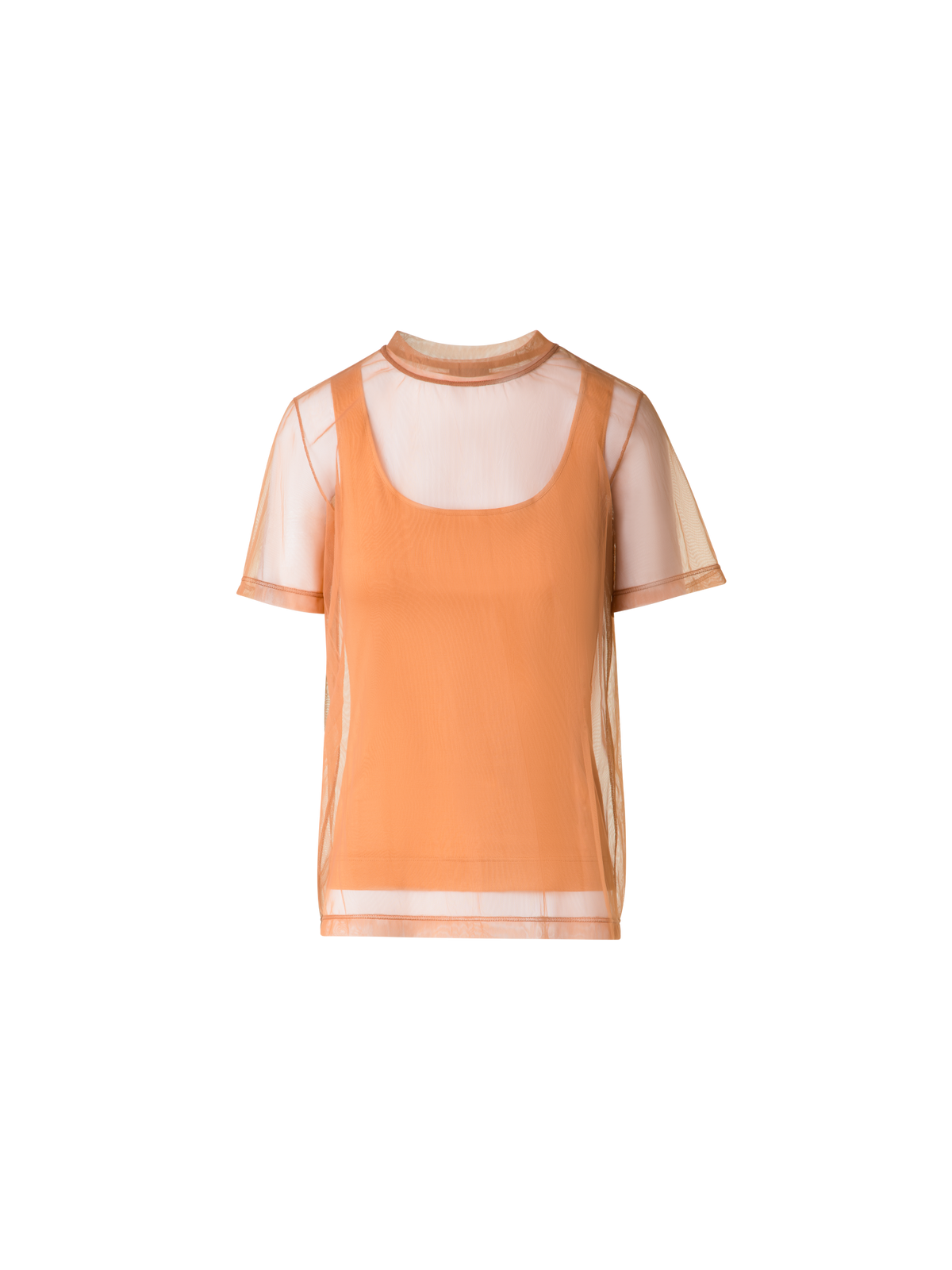 Designer Transparentes Tüll-T-Shirt mit Tanktop - Braun