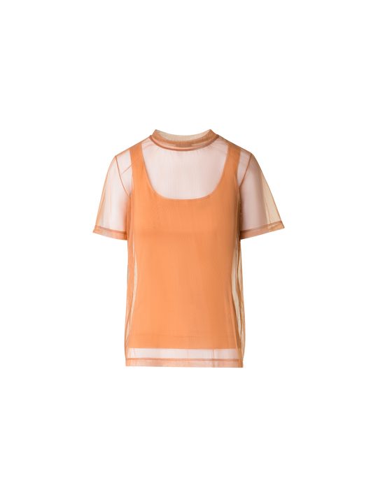 Designer Transparentes Tüll-T-Shirt mit Tanktop - Braun