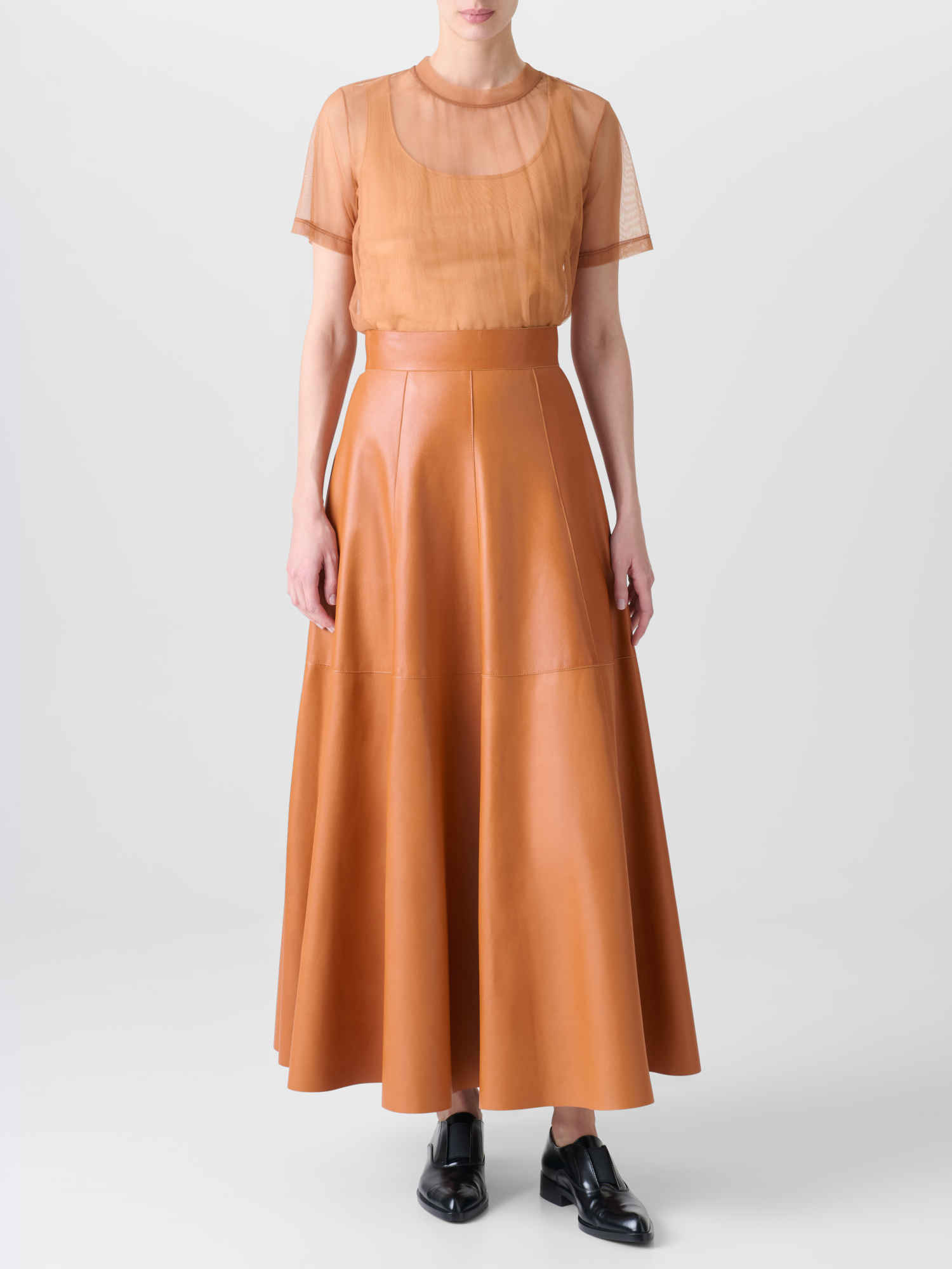 Designer Transparentes Tüll-T-Shirt mit Tanktop - Braun