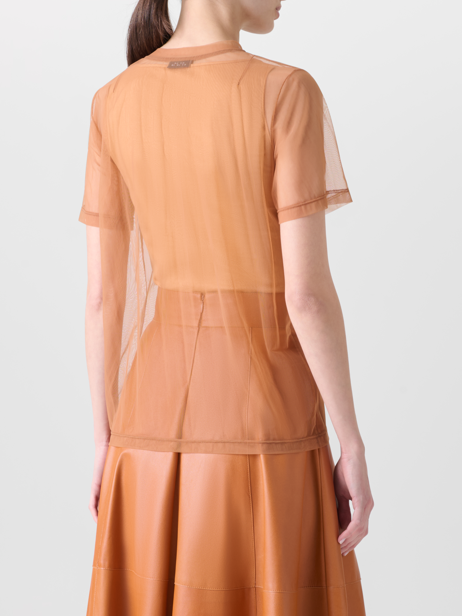 Designer Transparentes Tüll-T-Shirt mit Tanktop - Braun