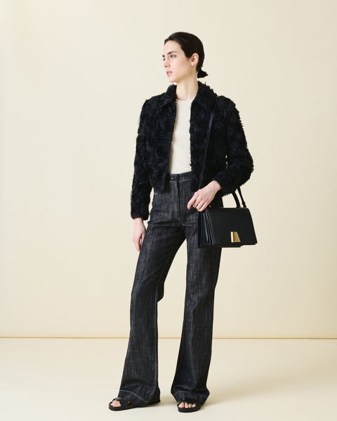 Baumwoll-Denim-Schlaghose mit hoher Taille