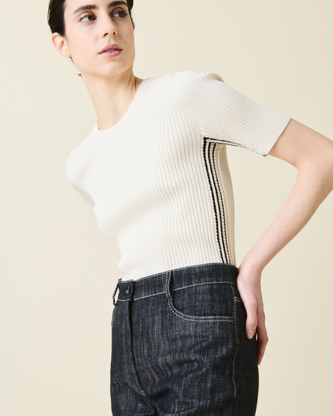 Kurzarmpullover mit Kontraststreifen