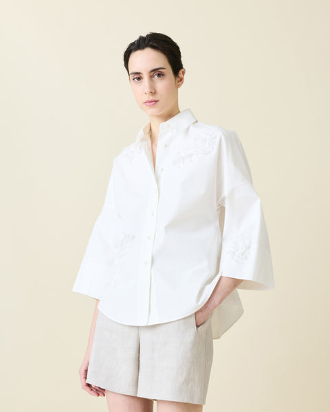 Kimono-Bluse mit 3D-Carnation Applikation