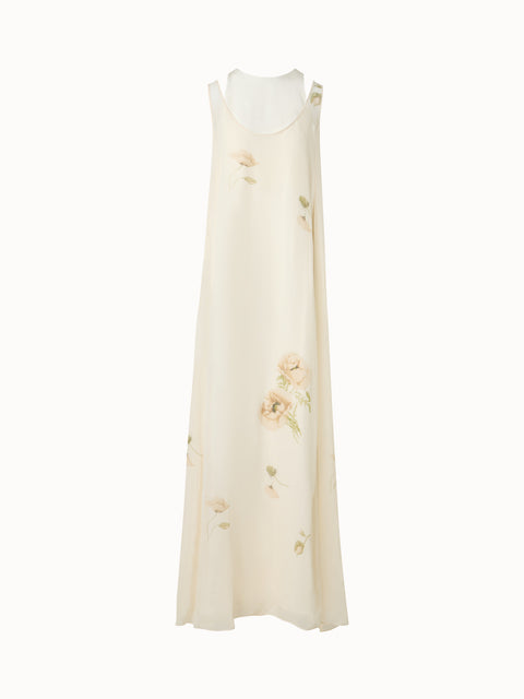 Double-Layer-Seidenkleid mit Anemone Druck