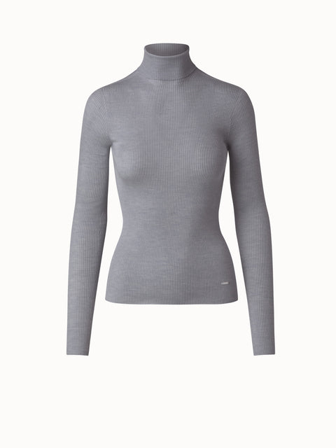 Kaschmir-Seiden-Strickpullover mit Stehkragen