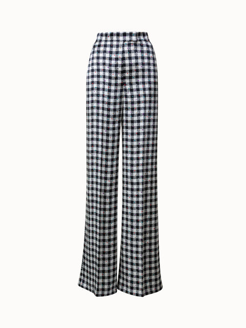 Weite Hose aus Seiden-Satin mit Tweed Check Druck