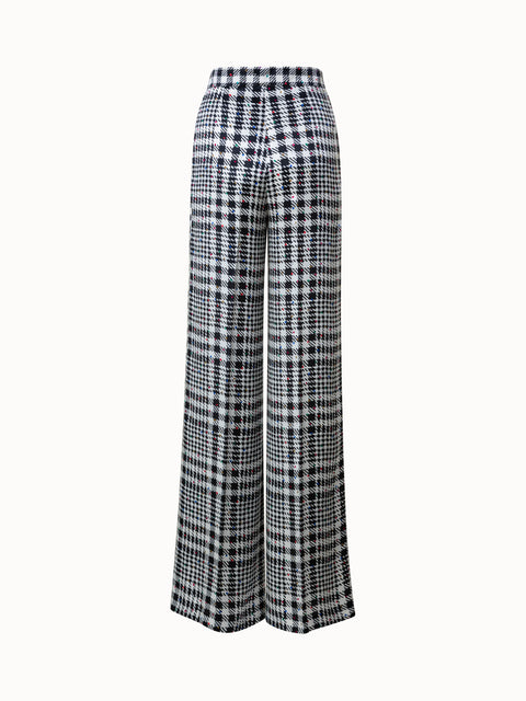 Weite Hose aus Seiden-Satin mit Tweed Check Druck