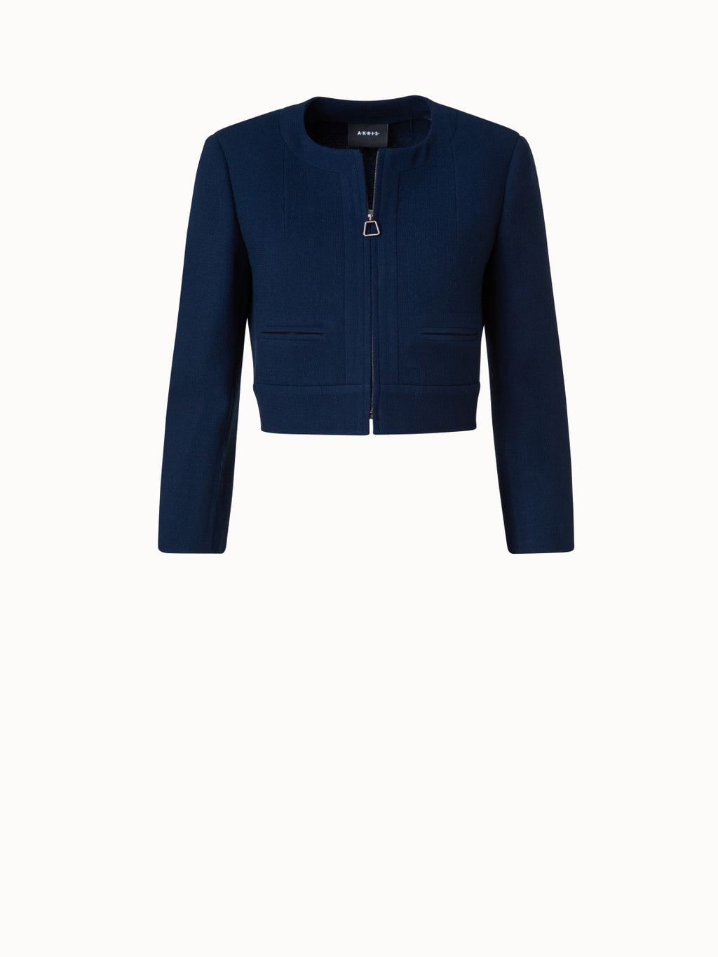 Kurze Jacke aus Woll-Crêpe-Doubleface - Blau - Dunkelblau