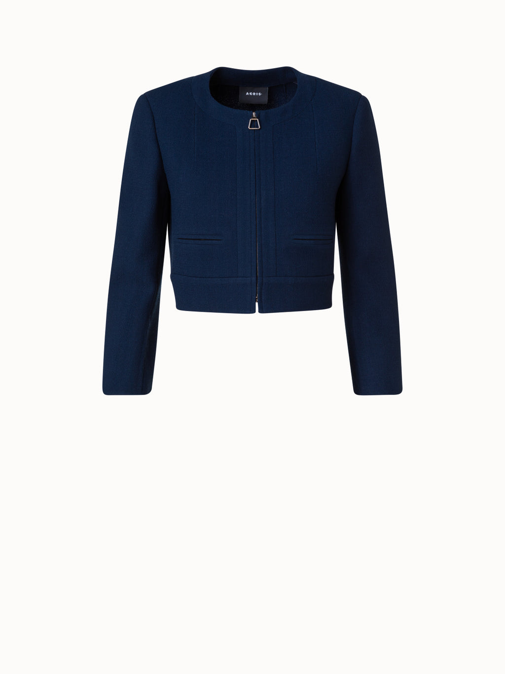 Kurze Jacke aus Woll-Crêpe-Doubleface - Blau - Dunkelblau