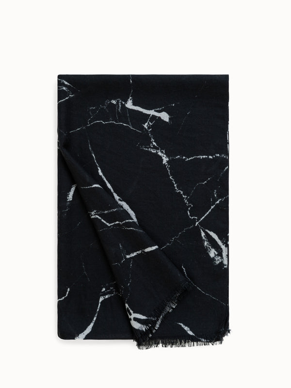 Scarf in Cashmere and Silk with Karma Mable Print - black