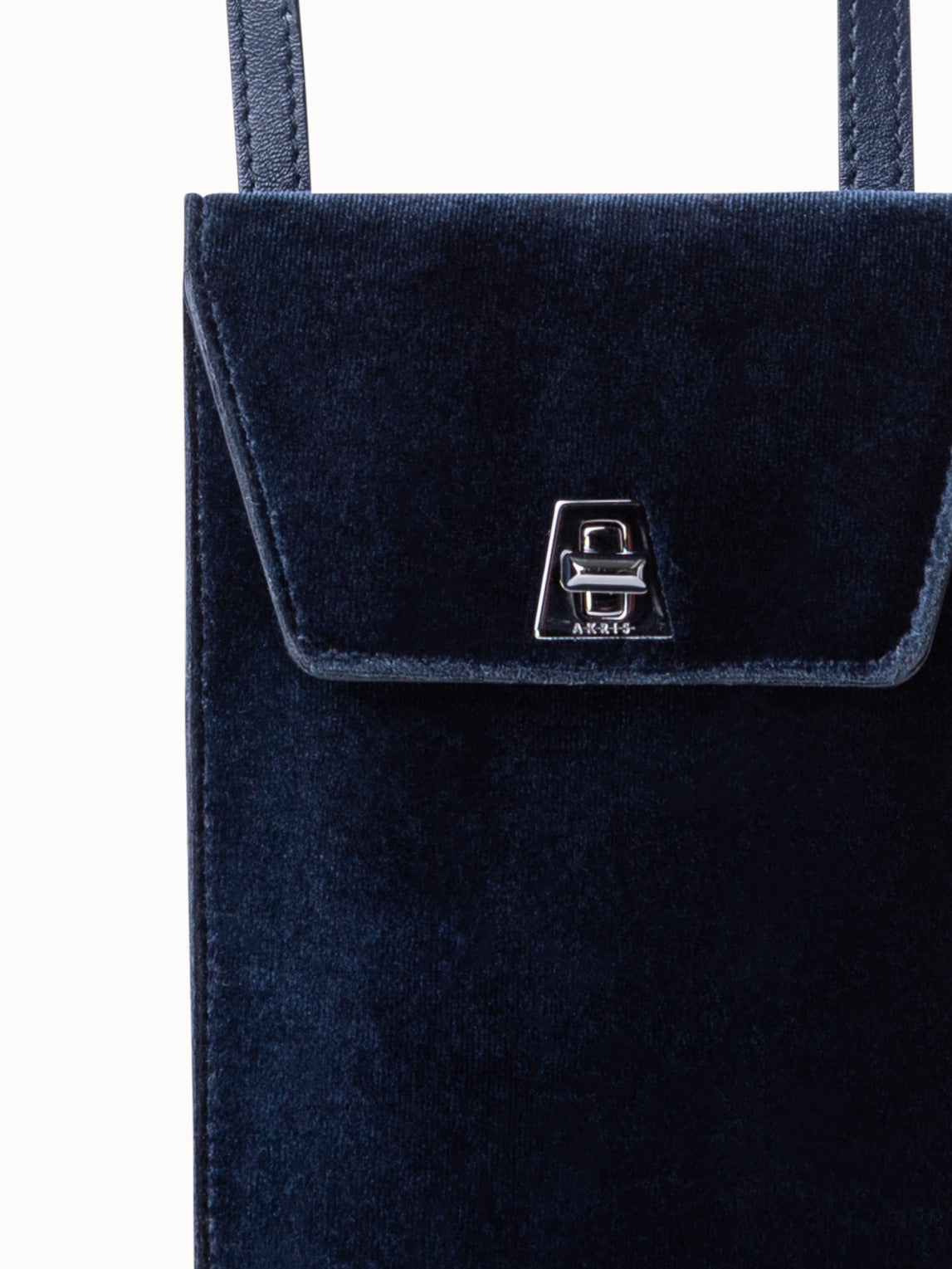 Anouk Phone Pouch in Velvet and Leather - navy