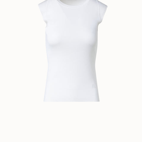 Sleeveless Silk Stretch Knit Top with Crew Neck