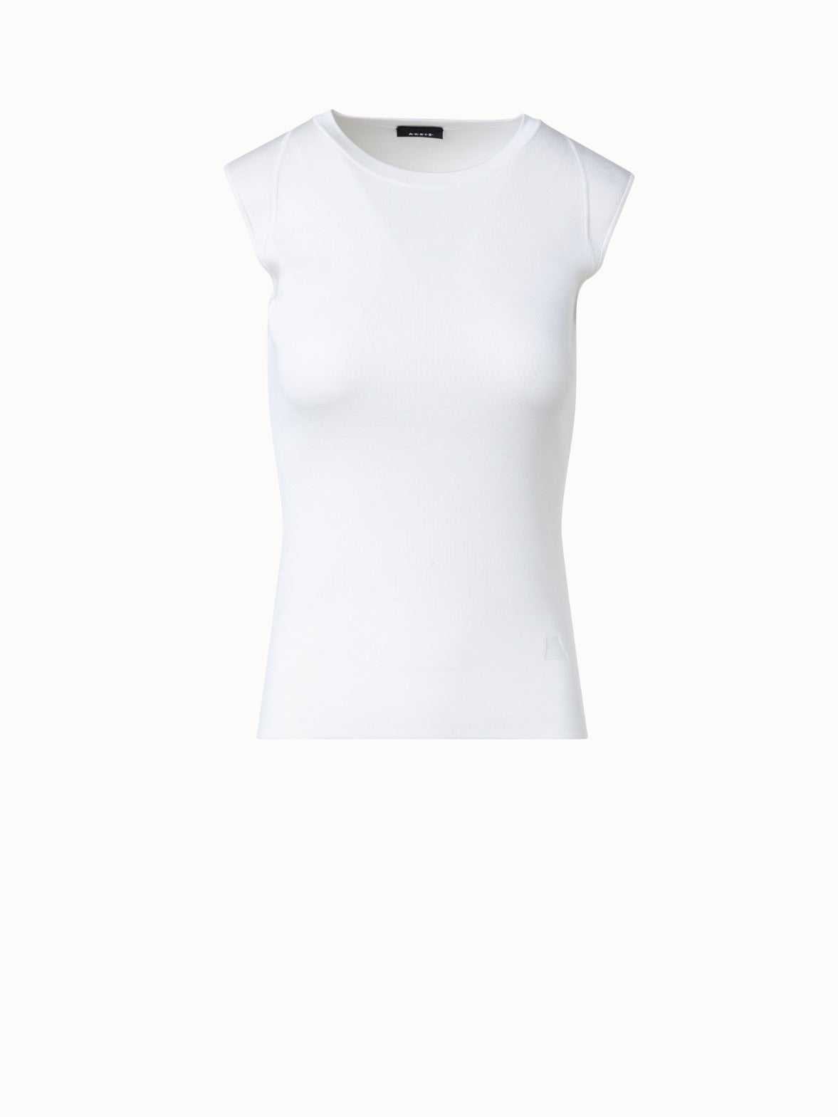 Sleeveless Silk Stretch Knit Top with Crew Neck - white - ecru